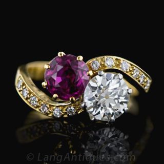 Victorian Diamond Ruby Bypass Ring