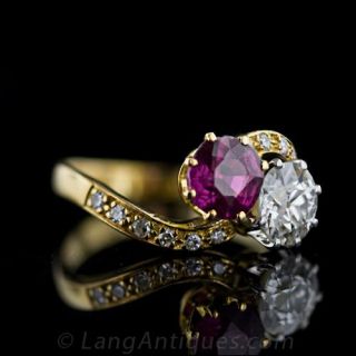 Victorian Ruby and Diamond Bypass Ring