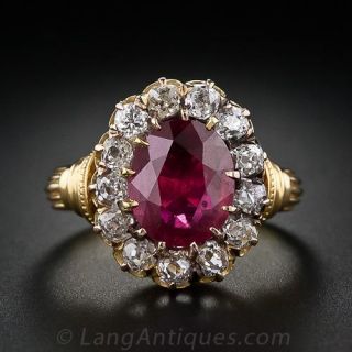 Victorian Ruby and Diamond Cluster Ring