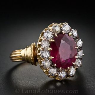 Victorian Ruby and Diamond Cluster Ring
