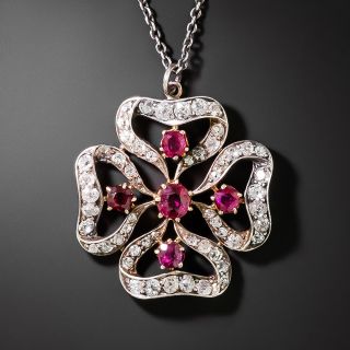 Victorian Ruby and Diamond Four Leaf Clover Necklace - 4