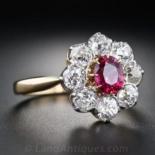 Victorian Ruby and Diamond Halo Ring