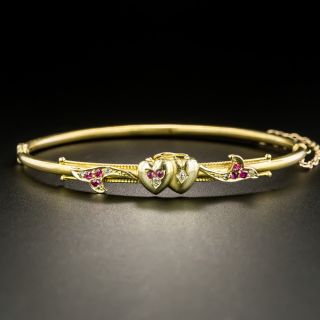 Victorian Ruby and Diamond Hearts Bangle Bracelet - 2