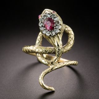 Victorian Ruby And Diamond Snake Ring - 2