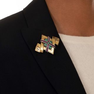 Victorian Ruby and Emerald Brooch
