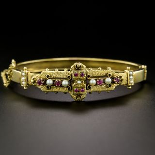 Victorian Ruby and Pearl Bangle Bracelet - 3