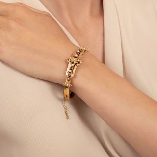 Victorian Ruby and Pearl Bangle Bracelet