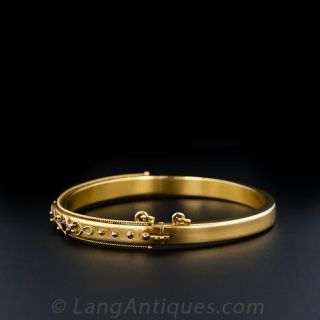 Victorian Ruby and Rose-Cut Diamond Bangle Bracelet