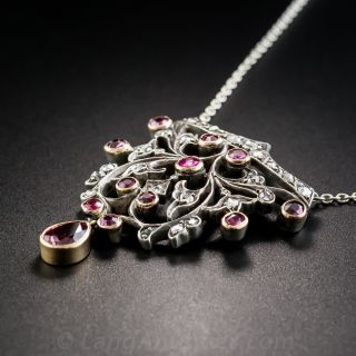 Victorian Ruby and Rose-Cut Diamond Pendant Necklace