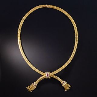 Victorian  Ruby and Seed Pearl Double Tassel Necklace, French - 1