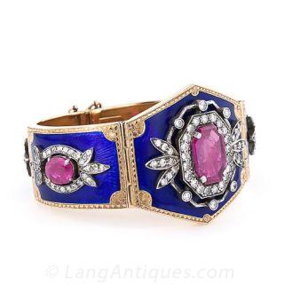 Victorian Ruby, Diamond and Enamel Cuff Bracelet