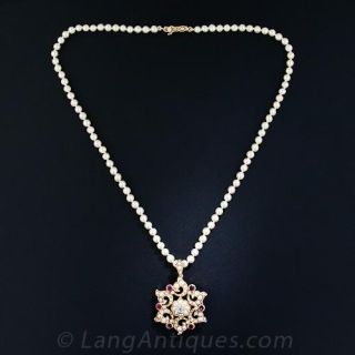 Victorian Ruby, Pearl and Diamond Necklace 