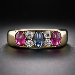 Victorian Ruby Sapphire and Diamond Ring