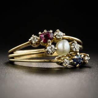 Victorian Ruby Sapphire, Diamond and Pearl Ring