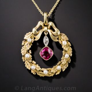 Victorian Ruby Wreath Pin