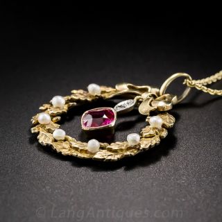 Victorian Ruby Wreath Pin