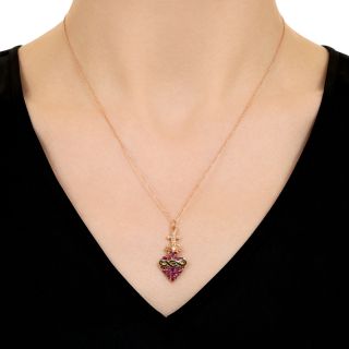 Victorian Sacred Heart Ruby and Diamond Pendant