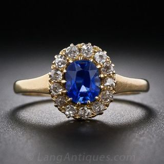 Victorian Sapphire and  Diamond 18K Cluster Ring