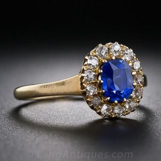 Victorian Sapphire and  Diamond 18K Cluster Ring
