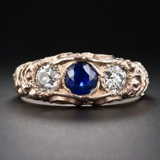 Victorian Sapphire and Diamond "Carved' Ring
