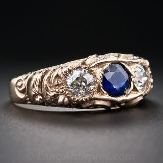 Victorian Sapphire and Diamond "Carved' Ring