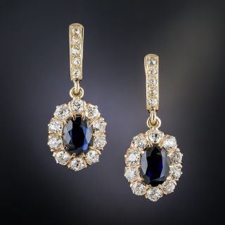 Victorian No-Heat Sapphire and Diamond Drop Earrings 