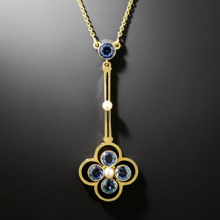 Victorian Sapphire and Natural Pearl Drop Pendant - 2