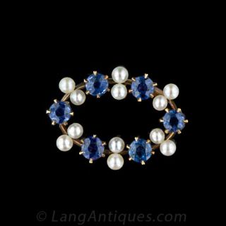 Sapphire and Seed Pearl Brooch Main View