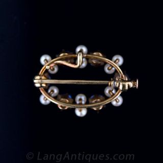 Victorian Sapphire and Seed Pearl Watch Pin