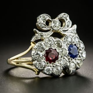 Victorian Sapphire, Ruby and Diamond Lover's Heart Ring