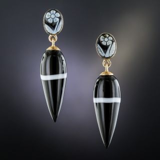 Victorian Sard-Onyx Banded Agate Drop Earrings - 2