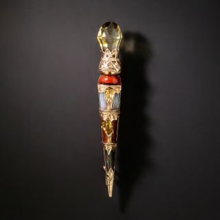 Victorian Scottish Agate and Citrine Thistle Pin - 2