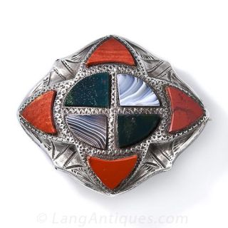 Victorian Scottish Agate and Jasper Brooch