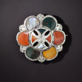 Victorian Scottish Agate Shield Brooch - 1