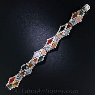 Victorian Scottish Agate Silver Link Bracelet