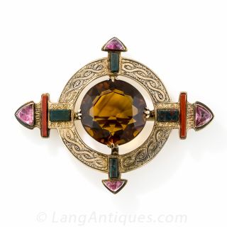 Victorian Scottish Citrine Brooch 