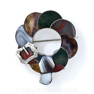 Victorian Scottish Silver and Agate Garter Brooch