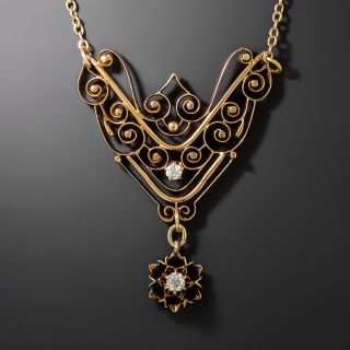 Victorian Scroll Diamond Pendant - 2