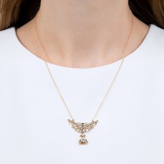 Victorian Scroll Necklace with .68 Carat Diamond Dangle