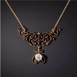 Victorian Scroll Necklace with .68 Carat Diamond Dangle - 2