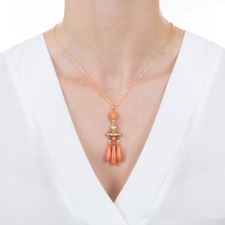 Victorian Seed Pearl and Coral Dangle Pendant