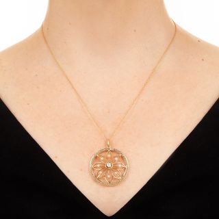 Victorian Seed Pearl and Diamond Daisy Pendant