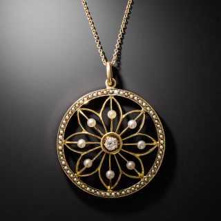 Victorian Seed Pearl and Diamond Daisy Pendant - 2