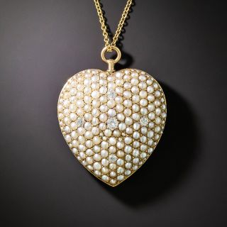 Victorian Seed Pearl and Diamond Heart Pendant - 2