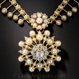 Victorian Seed Pearl and Diamond Necklace
