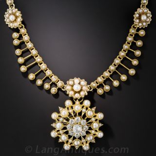 Victorian Seed Pearl and Diamond Necklace - 1