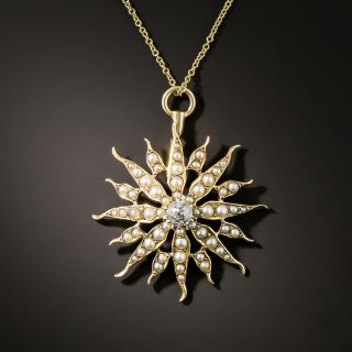 Victorian Seed Pearl and Diamond Pendant by J. Solinger - 2