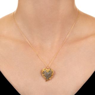Victorian Seed Pearl and Diamond Witch's Heart Pendant/Brooch