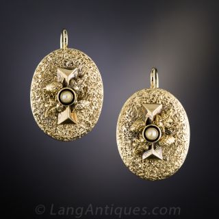 Victorian Seed Pearl and Enamel Earrings