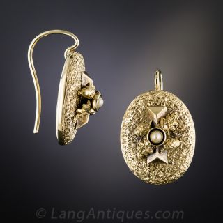 Victorian Seed Pearl and Enamel Earrings